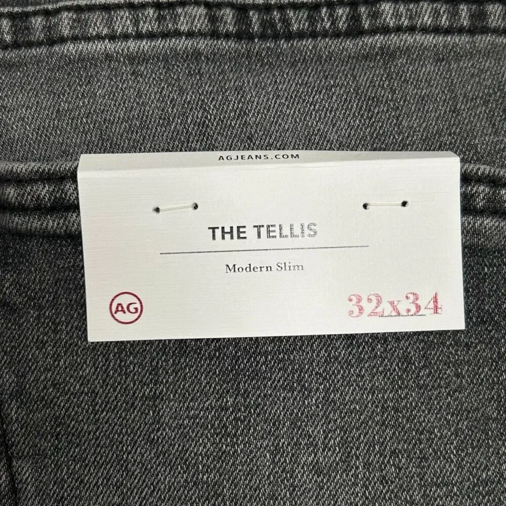 AG Adriano Goldschmied Tellis Jeans Mens 32x34 Gray Modern Slim Grunge Faded NWT